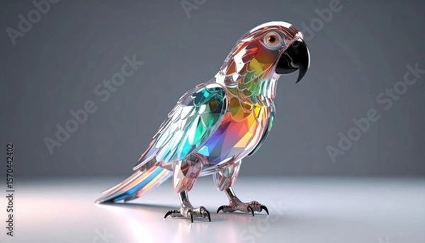 Obraz A vibrant, multicolored parrot rendered in a faceted, crystal-like 3D style on a smooth gradient background.