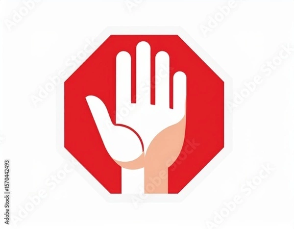 Obraz A red octagonal stop sign featuring a raised hand symbolizing a call to halt or stop action.