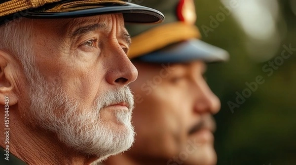 Obraz Group of veterans in uniform at a remembrance ceremony, honoring camaraderie and history