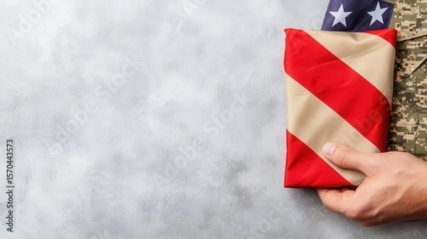 Obraz Closeup of hand holding folded flag, solemn military tribute