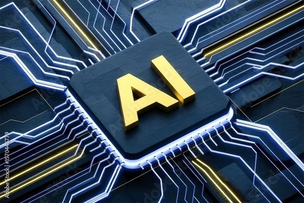 Fototapeta Electronic circuit board with ai processor