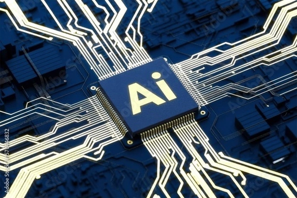 Fototapeta Electronic circuit board with ai processor
