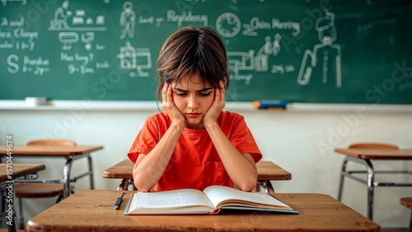 Fototapeta Struggling student overwhelmed by school challenges