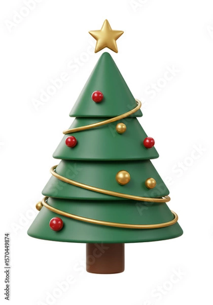 Obraz 3d Christmas Tree Festive Holiday with Ornament Celebration Render