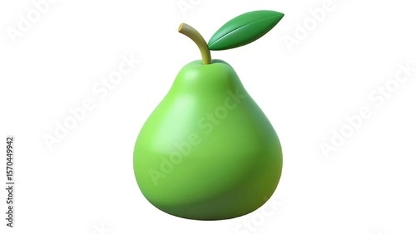 Fototapeta Single Green Pear 3 D Render Light Green Fruit Minimalist Style Illustration 3d render 3d illustration