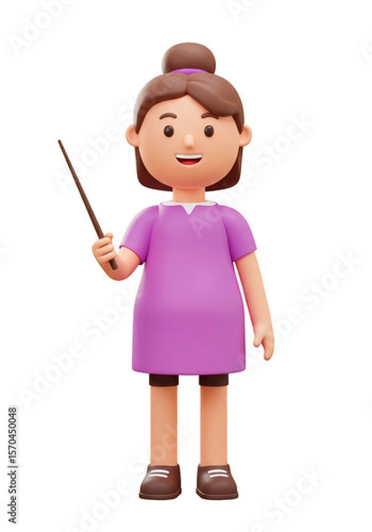 Obraz 3d Cute Teacher with Pointer Cartoon Character Render Illustration