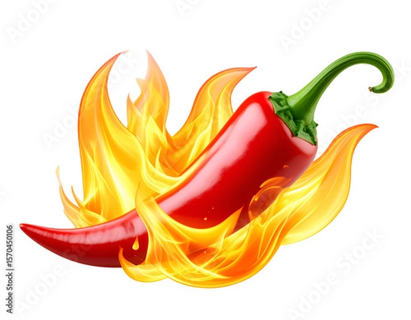 Obraz Fiery chili pepper in flames with detailed textures, on a dark background