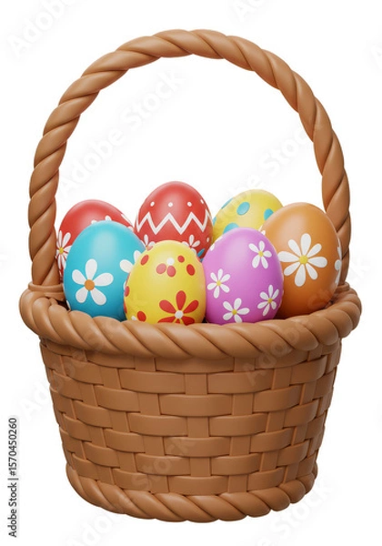 Obraz 3D Easter Basket with Colorful Eggs Holiday Spring Design