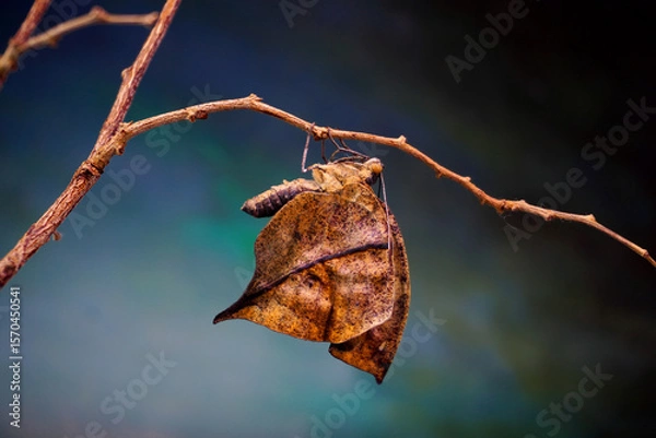 Fototapeta Orange oakleaf butterfly (Kallima inachus) Indian oakleaf or dead leaf butterfly with wings closed, it closely resembles a dry leaf with dark veins and is a commonly cited example of camouflage