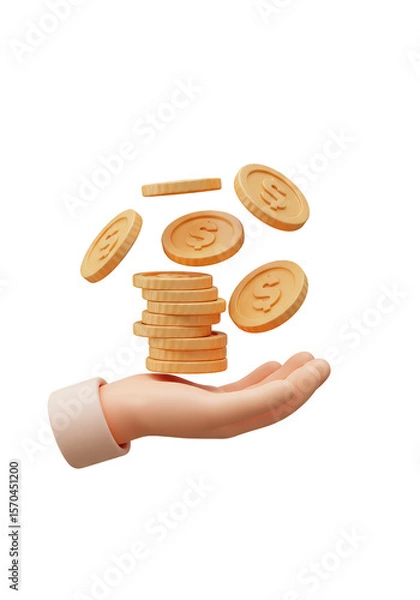 Obraz 3D Hand with Stack of Euro Coins PNG Finance Success Illustration
