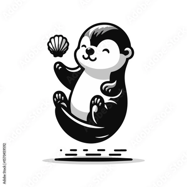 Fototapeta A baby otter floating on its back, balancing a seashell