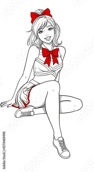 Obraz Anime Woman with Red Ribbon Bow Transparent Background Illustration