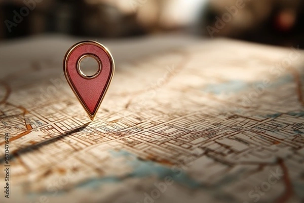 Fototapeta gps pin on paper map by generative ai