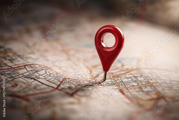 Fototapeta gps pin on paper map by generative ai