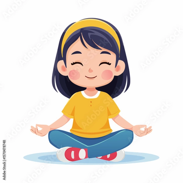 Fototapeta Serene Child Meditating: A young child finds inner peace through meditation, her eyes closed in a tranquil pose. It's a heart warming sight of a pure and peaceful inner state.