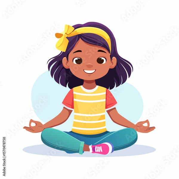 Fototapeta Serene child in Yoga Pose: A young, smiling child practices yoga, embodying peace and tranquility through a gentle posture, promoting well-being. 