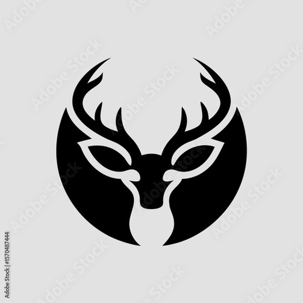 Fototapeta Single color deer head silhouette icon for nature-based use
