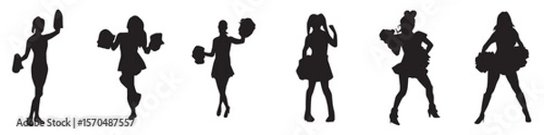 Obraz Set of Woman cheerleader silhouette vector design. Female cheerleader silhouette vector illustration. Female cheerleader vector silhouette design for event,  Vector illustration