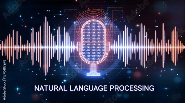 Obraz Microphone generating audio waves in a futuristic environment, symbolizing voice recognition, suitable for technology presentations