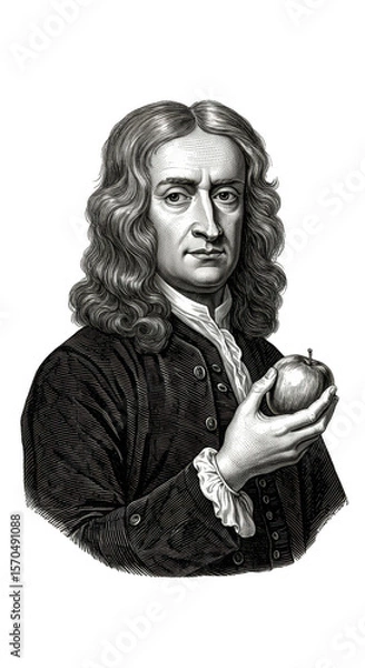 Obraz Historical Illustration of Isaac Newton Holding an Apple Portrait