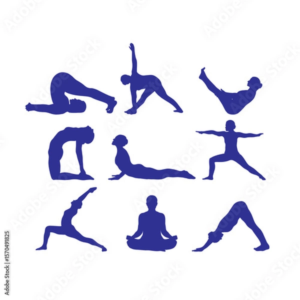 Fototapeta silhouette of a series of vector icons of yoga activities