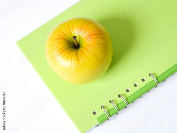 Fototapeta green apple on notebook