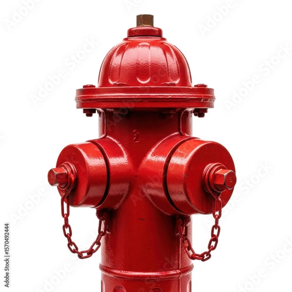 Fototapeta A vibrant red fire hydrant, a crucial piece of urban infrastructure, ready to provide water for emergency services and public safety.