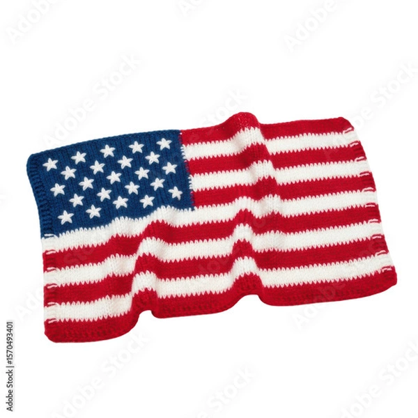 Fototapeta A beautifully handmade crocheted american flag, featuring the iconic red, white, and blue colors with stars and stripes, perfect for patriotic themes or craft projects.