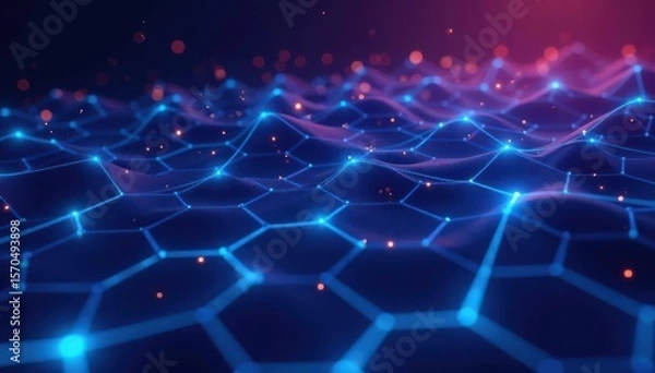 Fototapeta Intricate blue lines form glowing grid, digital backdrop , network, innovation