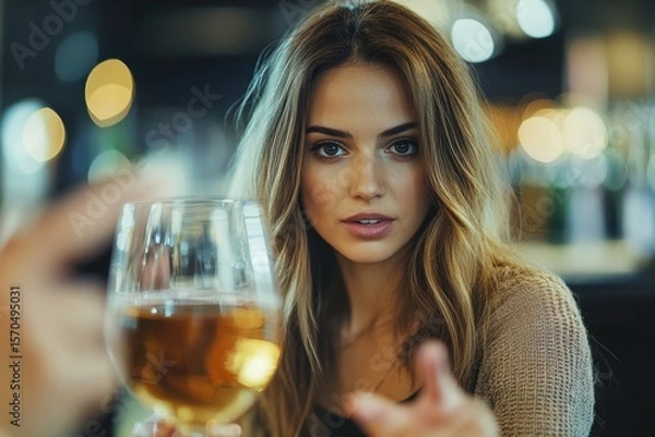 Fototapeta Woman refusing alcohol, politely saying no to her friend at a social gathering, Generative AI