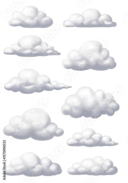 Obraz Illustration of White Fluffy Clouds in a Transparent Sky Weather Cartoon