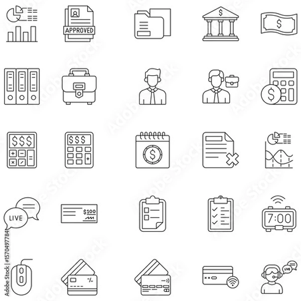 Fototapeta  Banking And Finance  Line Icons Set