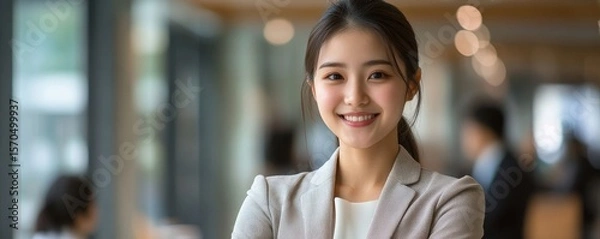 Fototapeta Group of happy Asian businesspeople smiling during a conference in the office, enjoying the collaborative environment, Generative AI