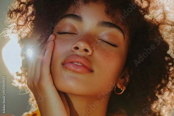 Fototapeta skincare routine: Close-up of a young woman applying lotion to her hand as part of her daily skincare ritual, Generative AI