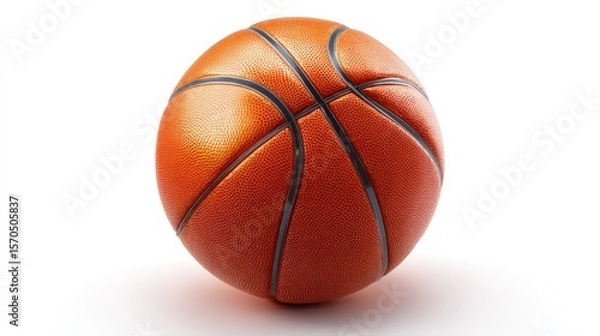 Obraz Angled side view of a realistic basketball showing curvature and lighting gradient, vivid orange color and texture, isolated on white for athletic or fitness content