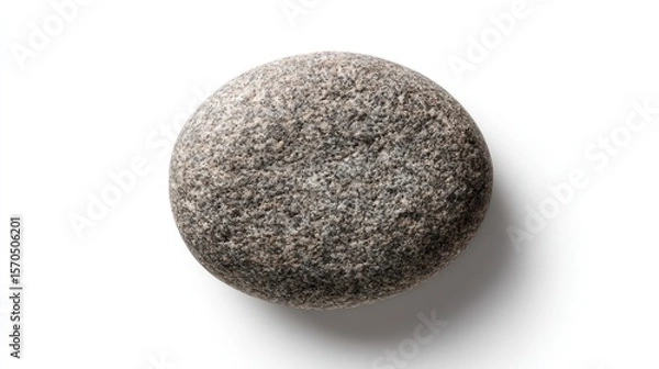 Obraz Single round pebble with detailed texture and soft shadow, fully isolated on white background, minimalist composition perfect for eco branding or natural product packaging