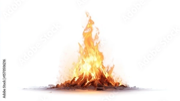 Obraz Small campfire-style flame flickering gently upward, soft gradient glow and natural shape, fully isolated on white background, perfect for outdoor or survival content