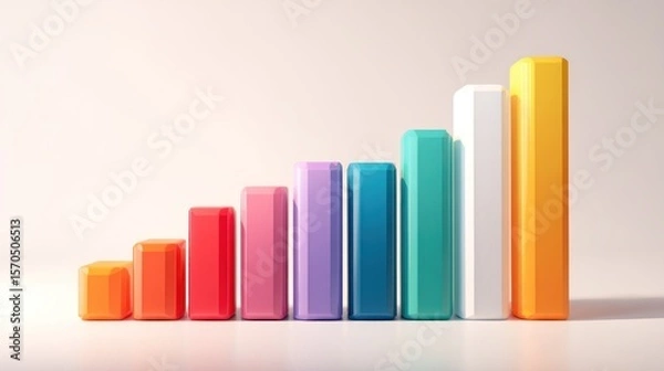 Obraz Modern digital-style bar graph showing stock performance increase over time, dynamic color accents on clean white background, great for investment pitch decks or infographics