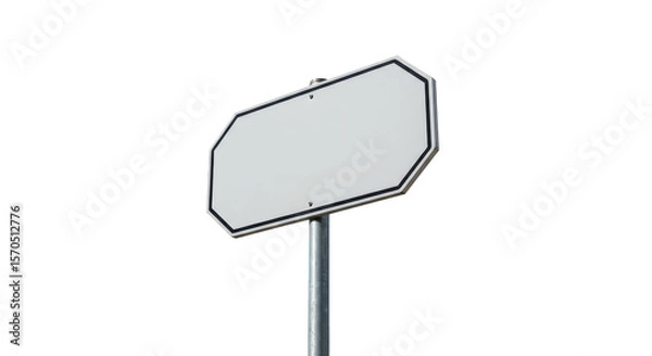 Fototapeta Isolated Empty White Sign on Pole for Road Traffic Directions