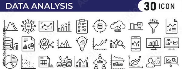 Obraz Data Analysis icon set. Editable stroke. Pixel Perfect. Set contains such icons as Data, Infographic, Big Data, Cloud Computing, Machine Learning, Security System.