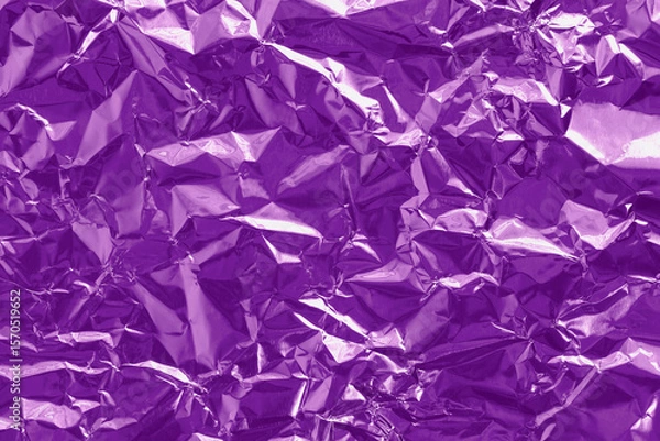 Fototapeta Purple foil texture background, pattern of wrapping paper with crumpled and wavy.