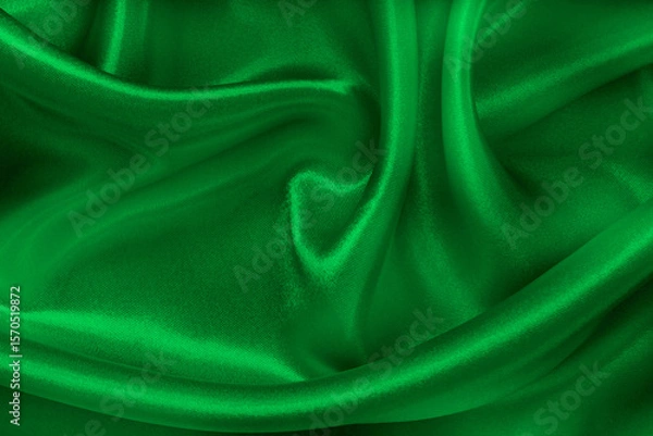 Fototapeta Green emerald fabric texture background, detail of silk or linen pattern.