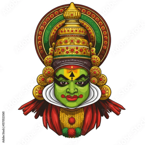 Obraz Kathakali Indian Dance with Colorful Face Makeup Transparent Background