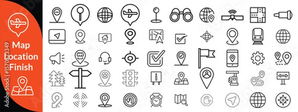 Fototapeta Maps, location and Navigation line editable icon set. Containing navigation, location, contains map with a pin, route map, navigator, direction and more. Vector illustration design