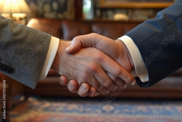 Fototapeta Two businessmen shaking hands in a meeting after finalizing the project agreement, Generative AI