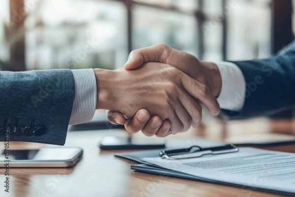 Fototapeta Car rental service concept, close-up view of rental agent handing over a car key to a customer after finalizing the rental agreement, Generative AI