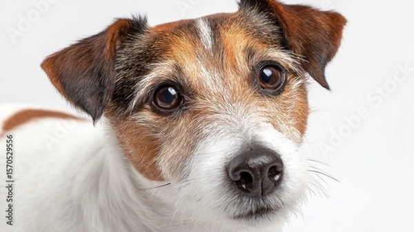 Fototapeta Portrait of a Jack Russell Terrier in a studio against a white background