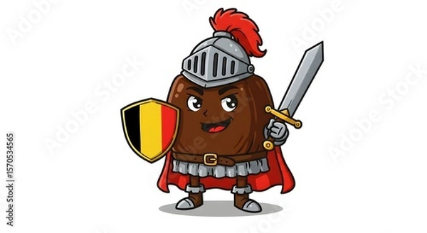 Fototapeta Brave chocolate knight with red plume and shield