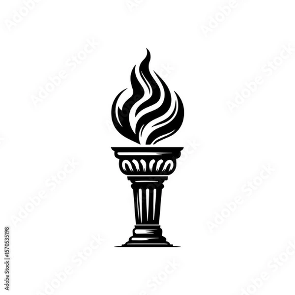Fototapeta A stylized black and white torch design, featuring a classical column base and a fiery flame.