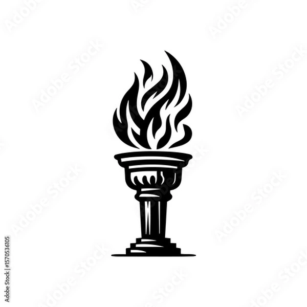 Fototapeta Stylized image of a torch with a bright flame, rendered in black and white.